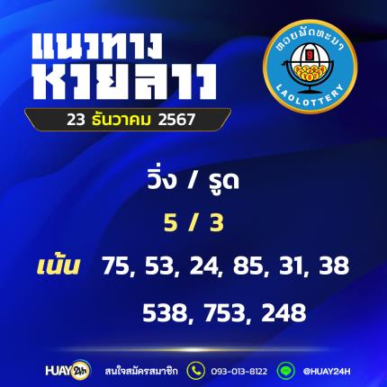 Huay24h แนวทางหวยลาว วันที่ 23/12/67 แนวทาหวยมาเลย์ออนไลน์