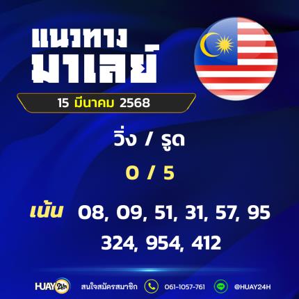Huay24h แนวทางหวยมาเลย์ วันที่ 15/3/68 แนวทาหวยมาเลย์ออนไลน์