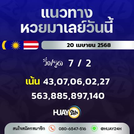Huay24h แนวทางหวยมาเลย์ วันที่ 20/4/68 แนวทาหวยมาเลย์ออนไลน์