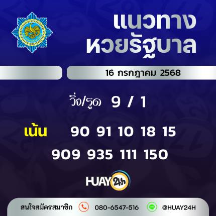 Huay24h แนวทางหวยรัฐบาลวันที่ 16 กรกฎาคม 2568