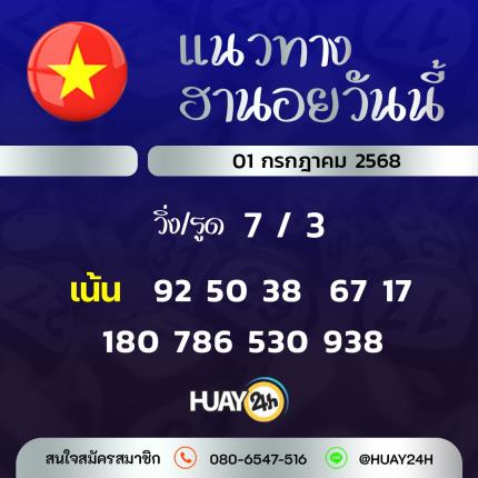 Huay24h แนวทางหวยฮานอย วันที่ 1/7/68 แนวทาหวยฮานอยออนไลน์